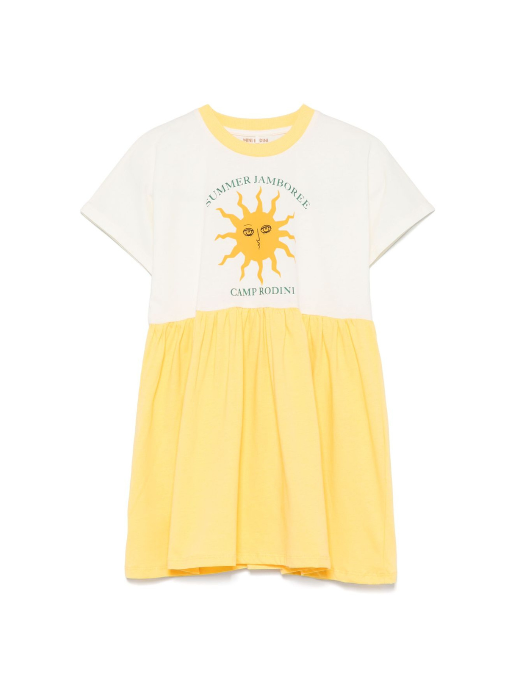 Abito per bambina Mini Rodini bianco e giallo con stampa grafica sul davanti 2565010411 OFF-WHITE MINI RODINI KIDS 