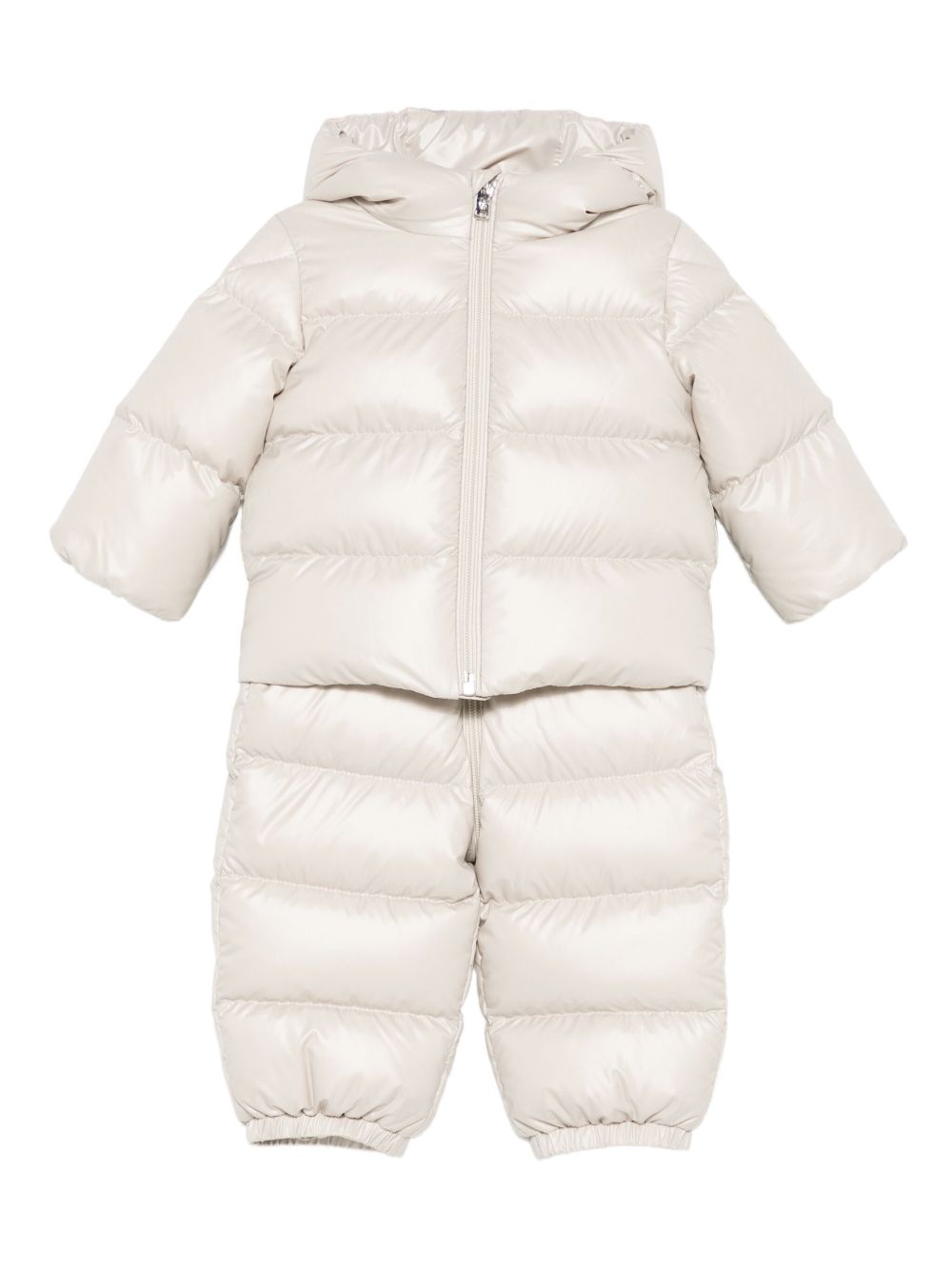 Tuta da neve per neonati Moncler Enfant beige trapuntata con cappuccio K29511F00001597YX 20N MONCLER KIDS 