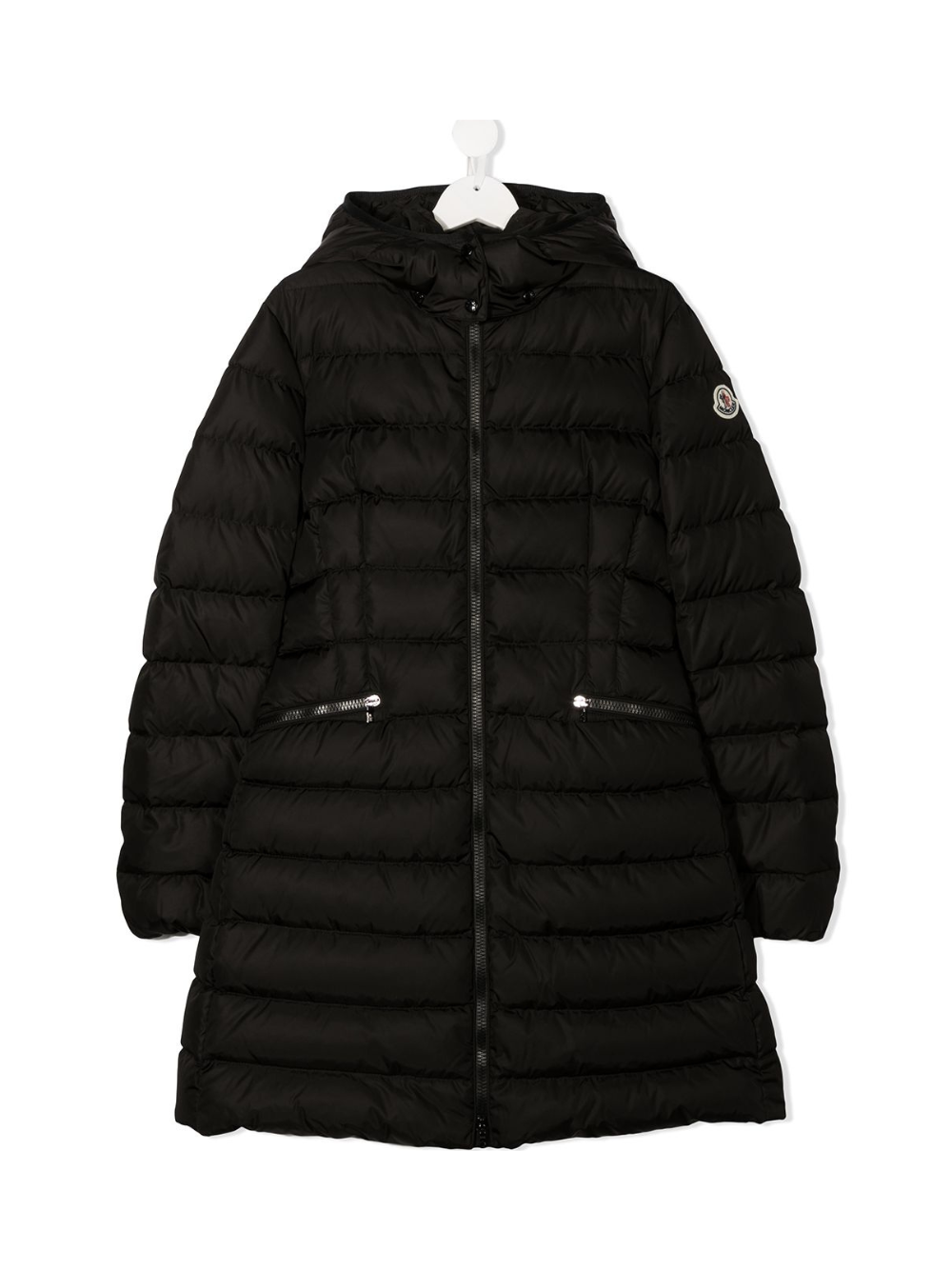 Piumino lungo per bambina Moncler Enfant nero con cappuccio K29541C5021054155 999 MONCLER KIDS 