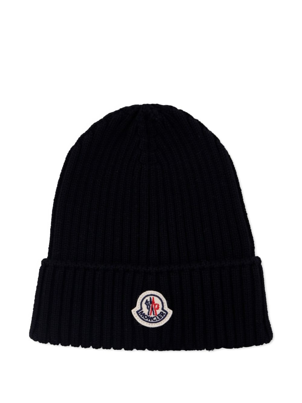 Berretto a coste per bambino Moncler Enfant nero con applicazione con logo K29543B00009M1131 999 MONCLER KIDS 