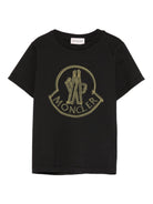 T-shirt per bambino Moncler Enfant nera con logo centrale K29548C0002689AFV 999 MONCLER KIDS 