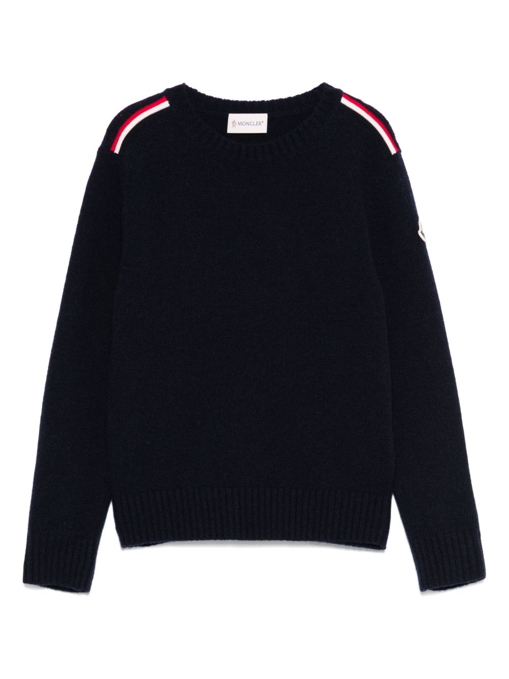 Maglione per bambina Moncler Enfant blu notte in lana vergine con toppa con logo K29549C00001M1241 745 MONCLER KIDS 