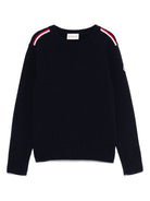 Maglione per bambina Moncler Enfant blu notte in lana vergine con toppa con logo K29549C00001M1241 745 MONCLER KIDS 