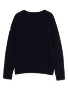 Maglione per bambina Moncler Enfant blu notte in lana vergine con toppa con logo K29549C00001M1241 745 MONCLER KIDS 