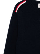 Maglione per bambina Moncler Enfant blu notte in lana vergine con toppa con logo K29549C00001M1241 745 MONCLER KIDS 