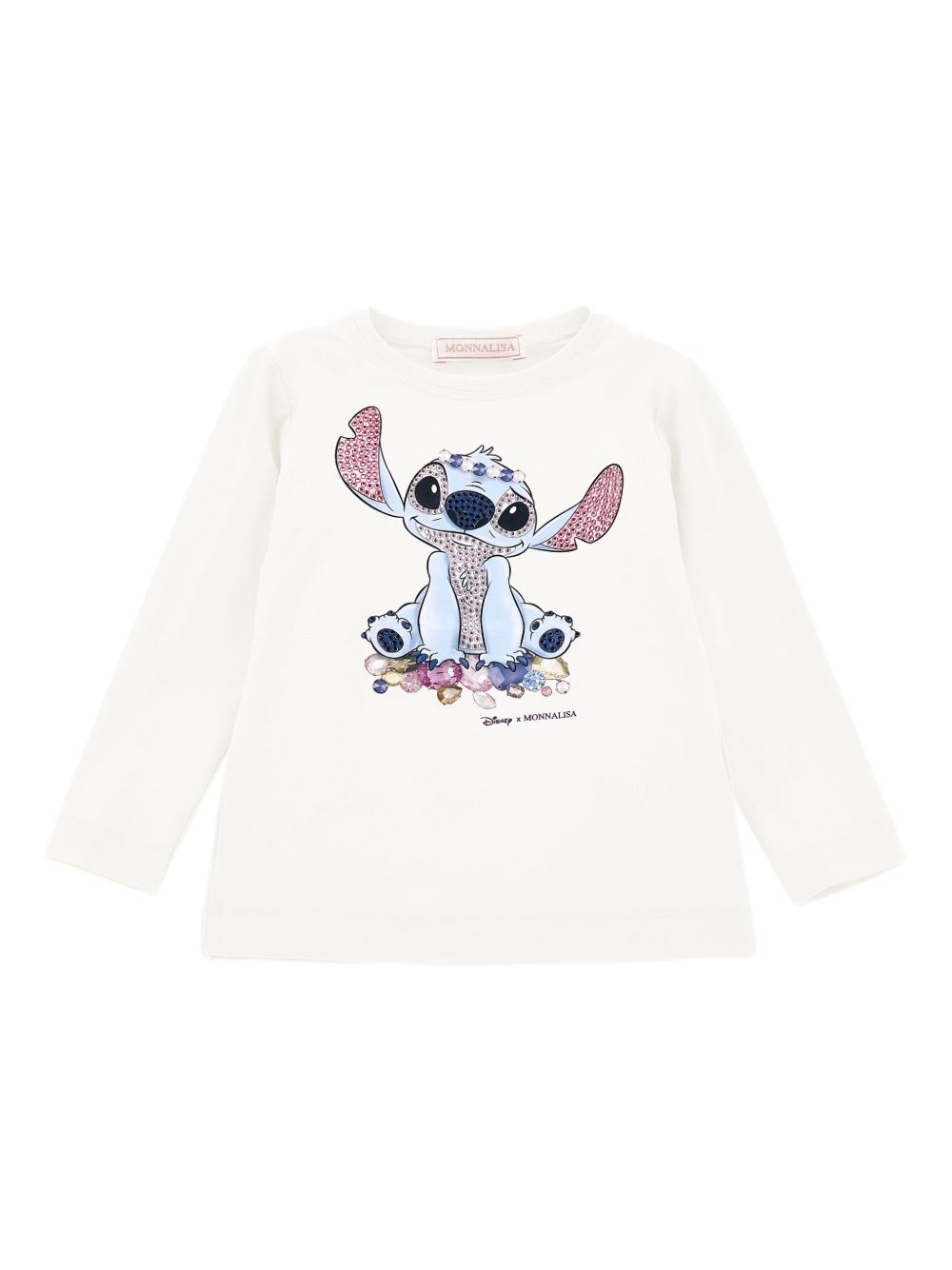 T-shirt per bambina Disney x Monnalisa bianco con stampa grafica Stitch 19F610 6013 0001 MONNALISA KIDS 