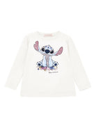 T-shirt per bambina Disney x Monnalisa bianco con stampa grafica Stitch 19F610 6013 0001 MONNALISA KIDS 