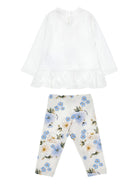 Set t-shirt e pantaloni per neonata Monnalisa bianco con stampa floreale 31F504 6658 0258 MONNALISA KIDS 