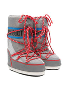 Stivali da neve Icon per bambino Moon Boot Kids grigi con lacci rossi 80D1403030 HF04 MOON BOOT KIDS 