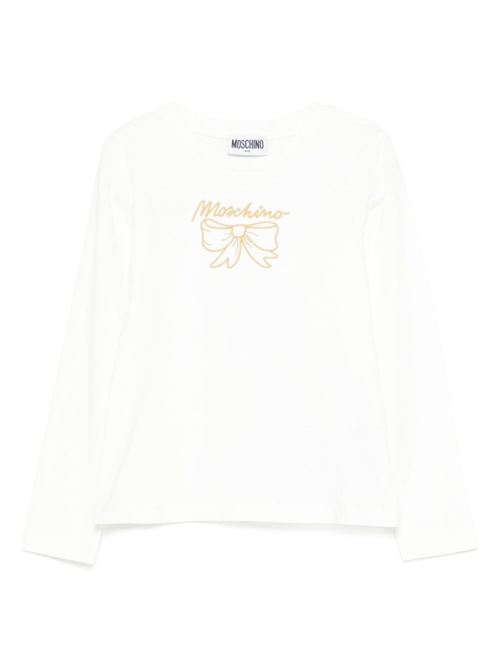 T-shirt per bambina Moschino Kids bianca con ricamo con fiocco HDO012LBA10 10063 MOSCHINO KIDS 