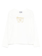 T-shirt per bambina Moschino Kids bianca con ricamo con fiocco HDO012LBA10 10063 MOSCHINO KIDS 