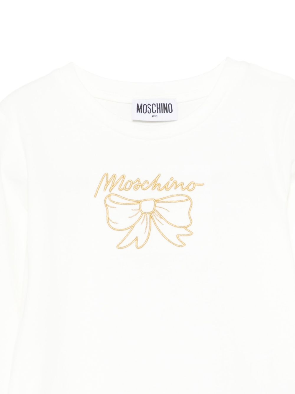 T-shirt per bambina Moschino Kids bianca con ricamo con fiocco HDO012LBA10 10063 MOSCHINO KIDS 