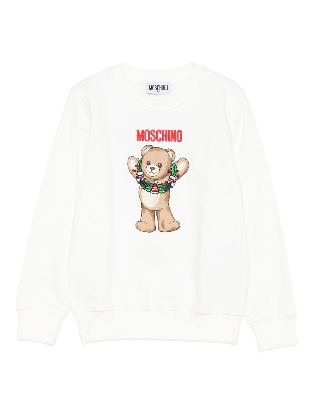 Felpa per bambini Moschino Kids bianca con stampa orsetto HQF08VLCA14 10063 MOSCHINO KIDS 