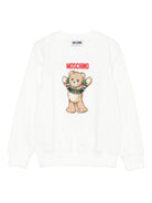 Felpa per bambini Moschino Kids bianca con stampa orsetto HQF08VLCA14 10063 MOSCHINO KIDS 