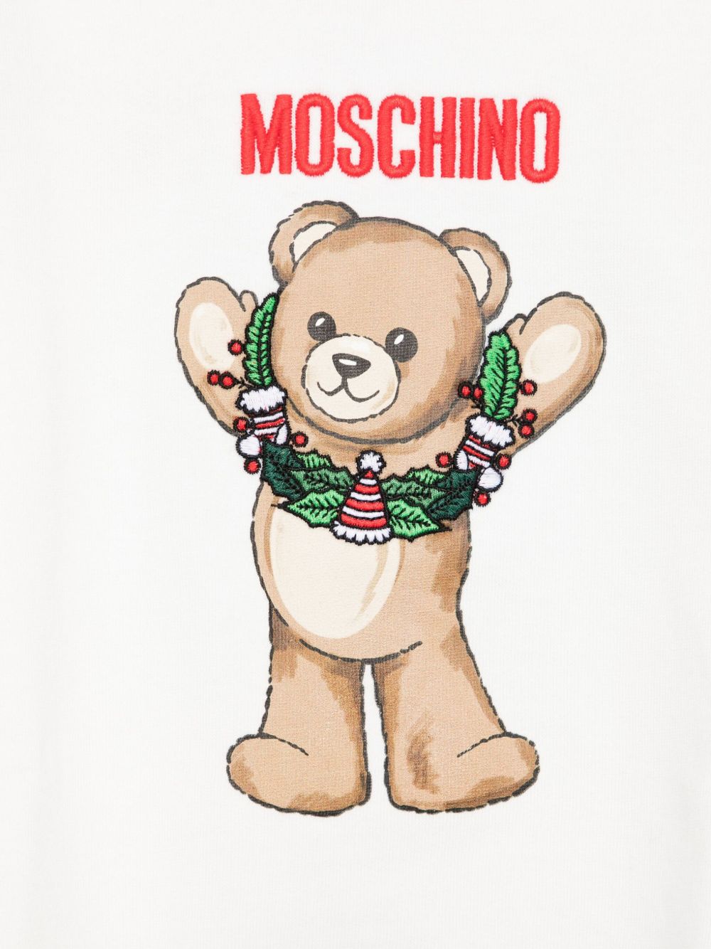 Felpa per bambini Moschino Kids bianca con stampa orsetto HQF08VLCA14 10063 MOSCHINO KIDS 