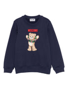 Felpa per bambino Moschino Kids blu con stampa grafica HQF08VLCA14 40016 MOSCHINO KIDS 
