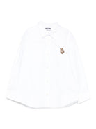 Camicia per bambino Moschino Kids bianco con ricamo Teddy HUC01NLNE06 10101 MOSCHINO KIDS 