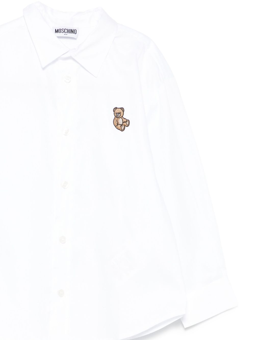 Camicia per bambino Moschino Kids bianco con ricamo Teddy HUC01NLNE06 10101 MOSCHINO KIDS 