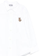 Camicia per bambino Moschino Kids bianco con ricamo Teddy HUC01NLNE06 10101 MOSCHINO KIDS 