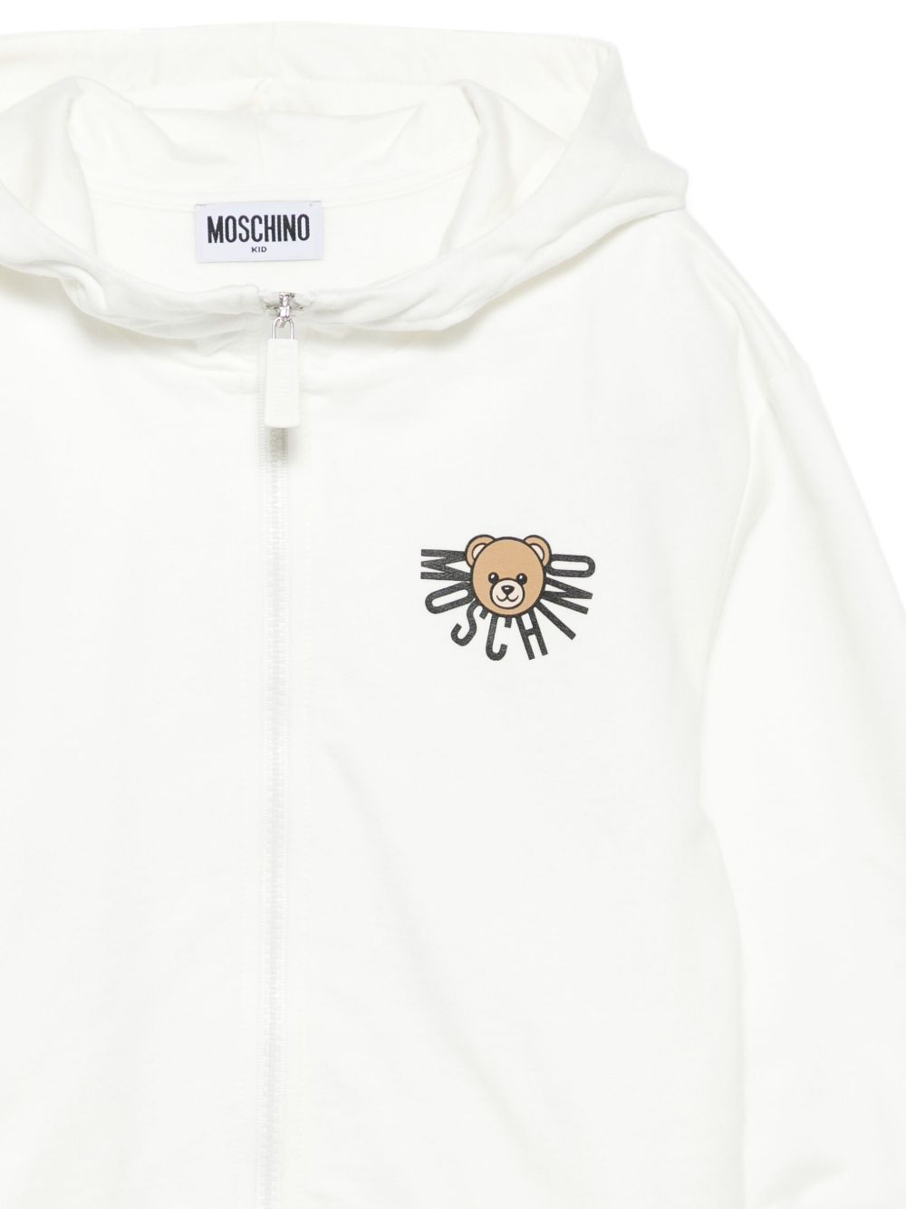 Felpa per bambini Moschino Kids bianco con chiusura con zip HUF09ELCA40 10063 MOSCHINO KIDS 
