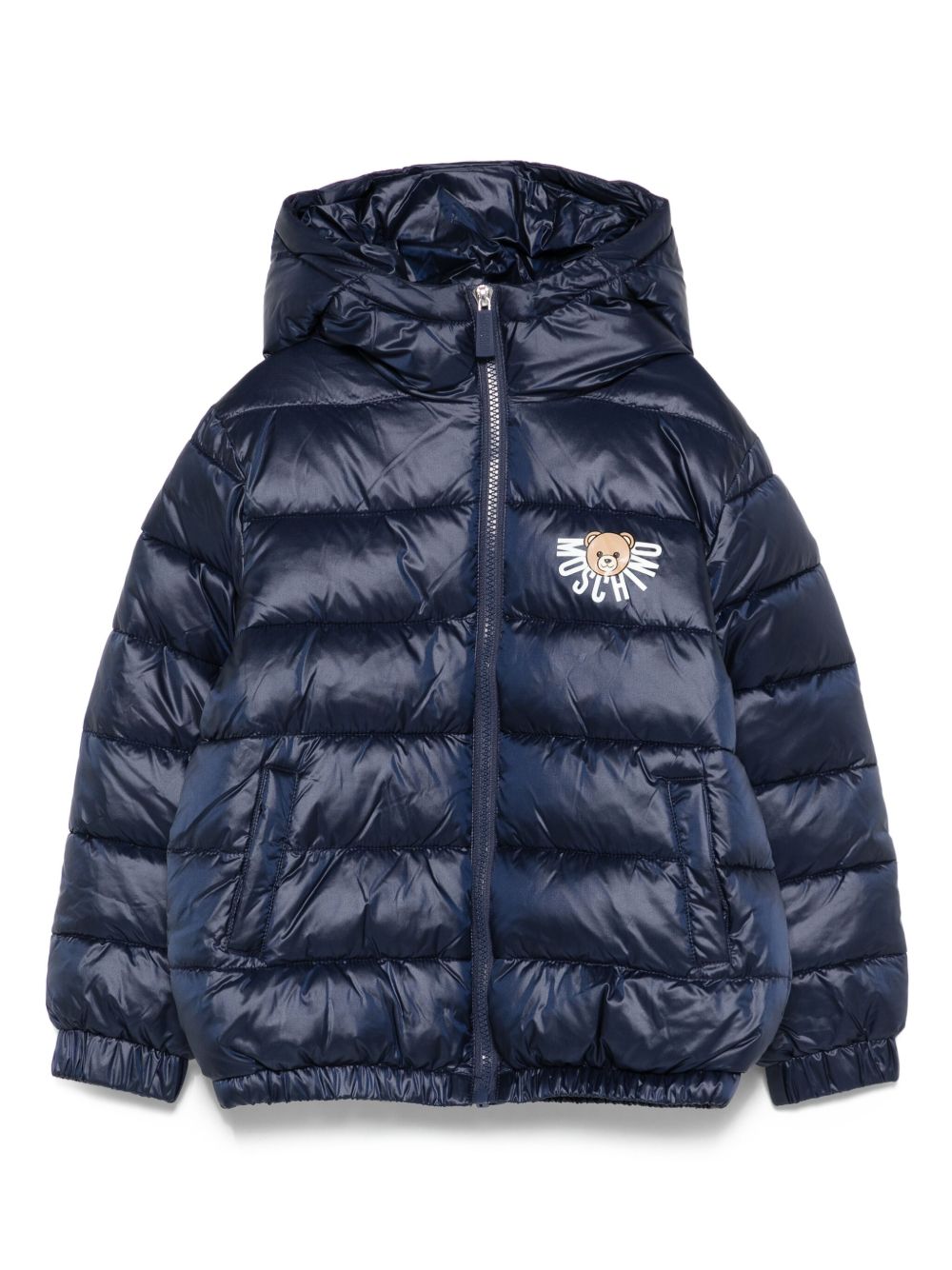 Piumino per bambini Moschino Kids blu con dettaglio logo HUS05FL3A32 40016 MOSCHINO KIDS 