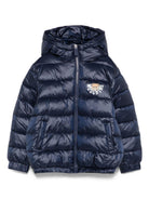 Piumino per bambini Moschino Kids blu con dettaglio logo HUS05FL3A32 40016 MOSCHINO KIDS 