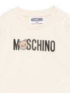 T-shirt per neonati Moschino Kids beige con stampa logo M8O00RLAA36 20404 MOSCHINO KIDS 