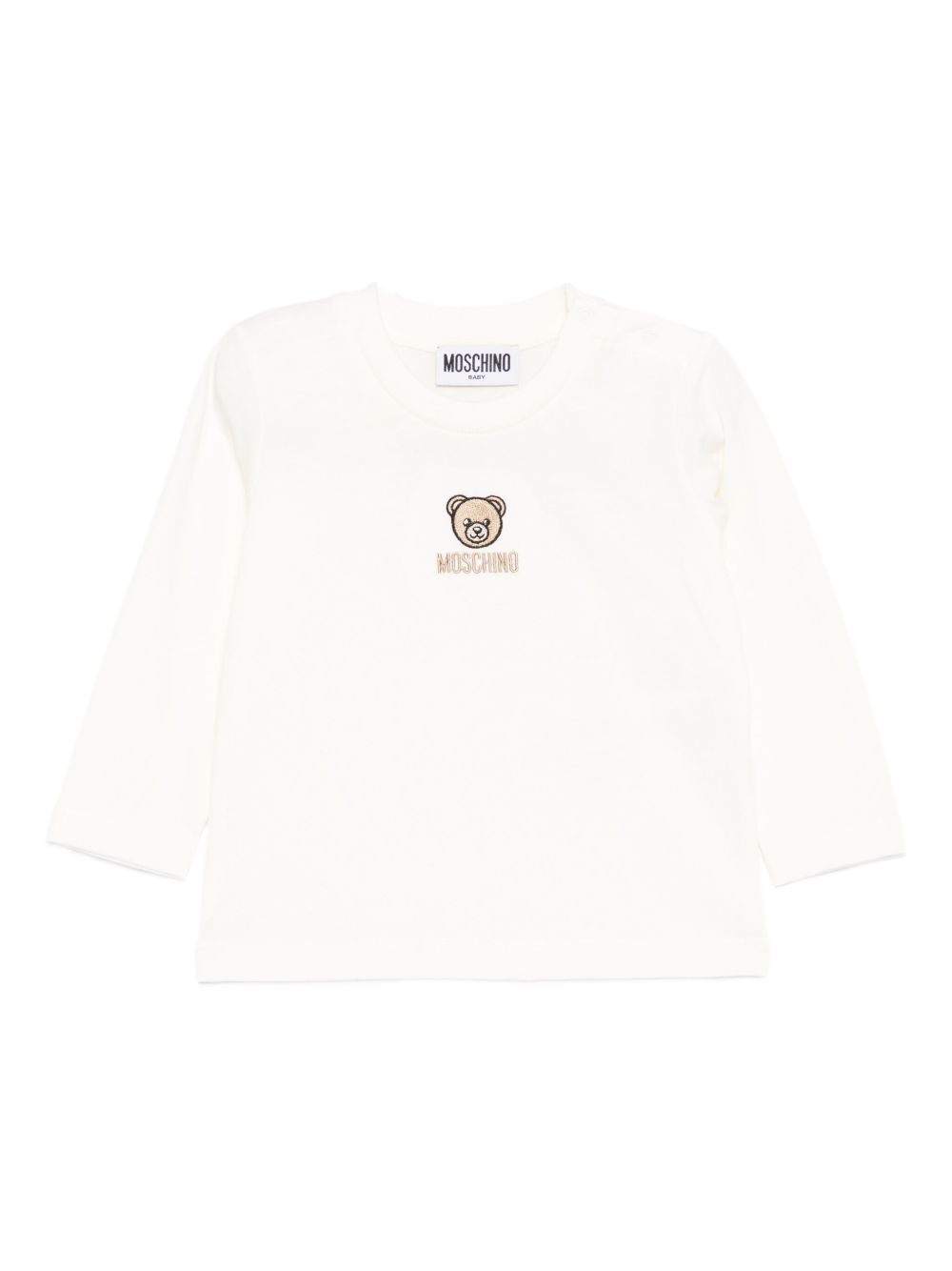T-shirt per neonati Moschino Kids bianca con ricamo orsetto M9O00RLAA10 10063 MOSCHINO KIDS 