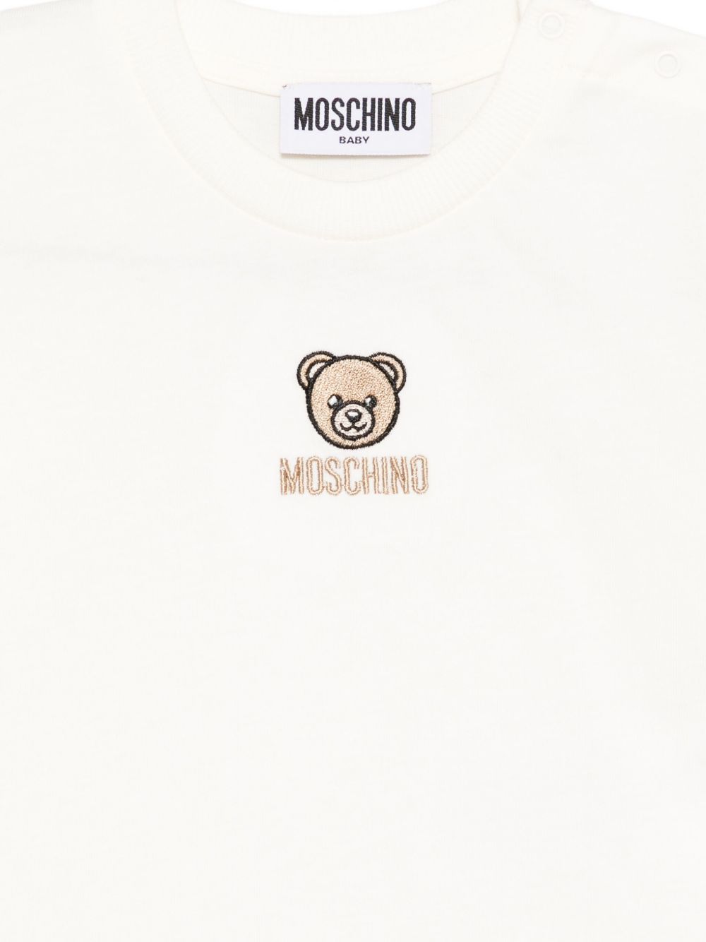 T-shirt per neonati Moschino Kids bianca con ricamo orsetto M9O00RLAA10 10063 MOSCHINO KIDS 