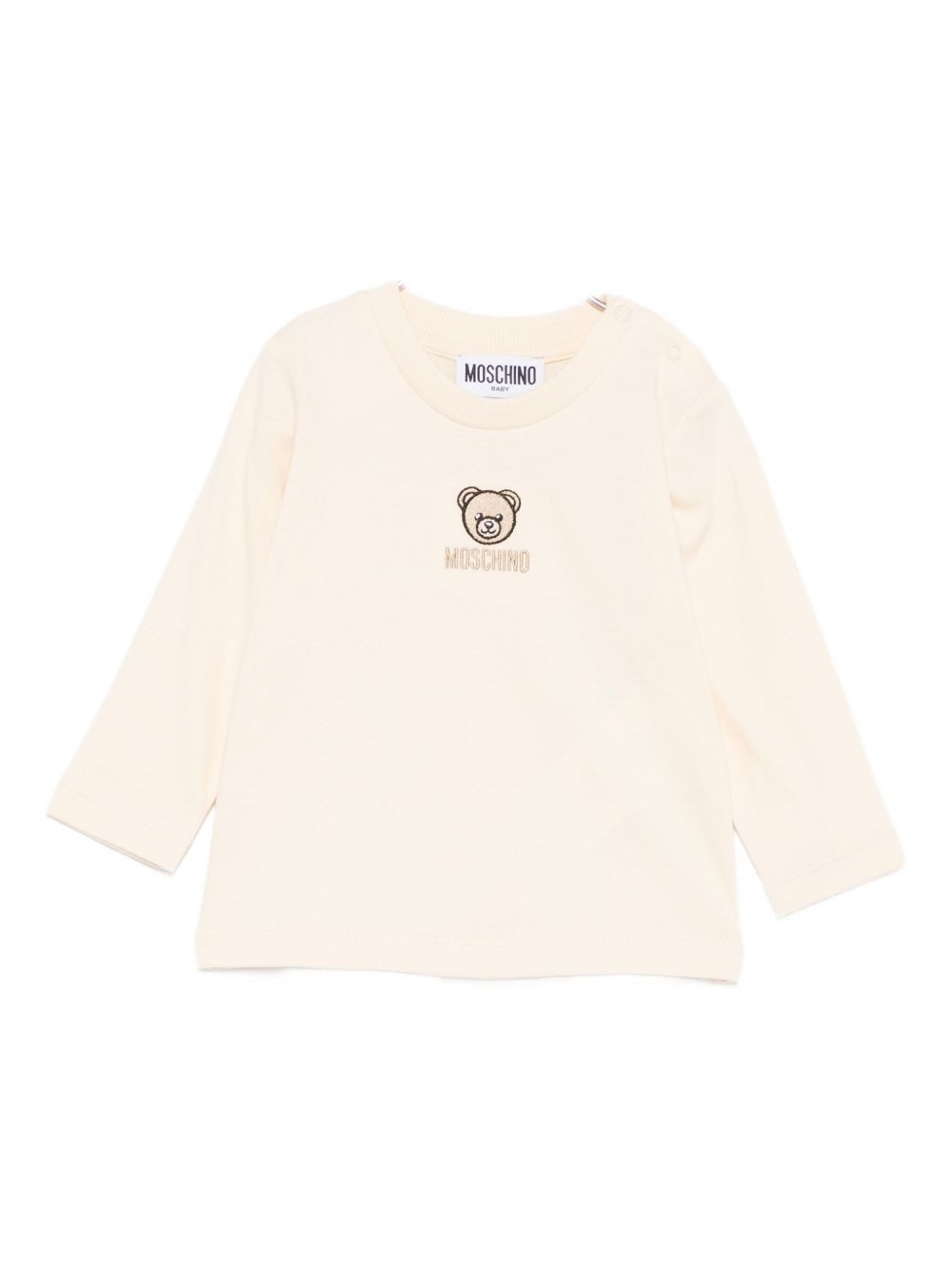 T-shirt per neonati Moschino Kids beige con motivo Teddy Bear ricamato M9O00RLAA10 20404 MOSCHINO KIDS 