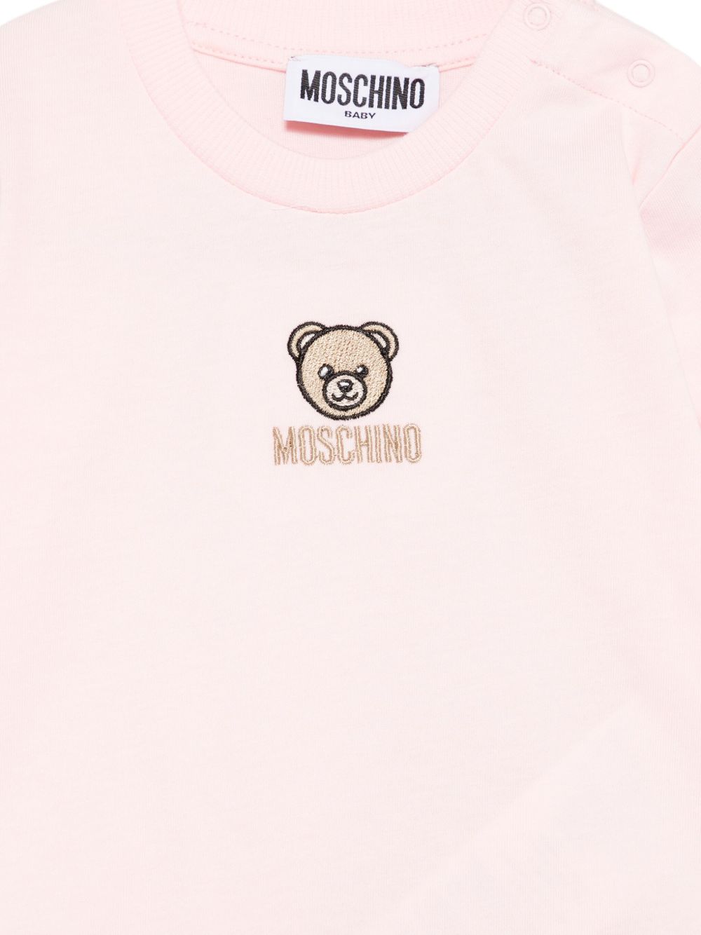 T-shirt per neonata Moschino Kids rosa con orsetto ricamato M9O00RLAA10 50209 MOSCHINO KIDS 