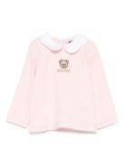 T-shirt per neonata Moschino Kids rosa con ricamo orsetto MDO00TLFA01 50209 MOSCHINO KIDS 