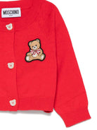 Cardigan per neonata Moschino Kids rosso con applicazione Teddy Bear MDW015LHE66 50109 MOSCHINO KIDS 