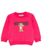 Felpa per neonata Moschino Kids fucsia con stampa Teddy Bear MNF060LCA40 50541 MOSCHINO KIDS 