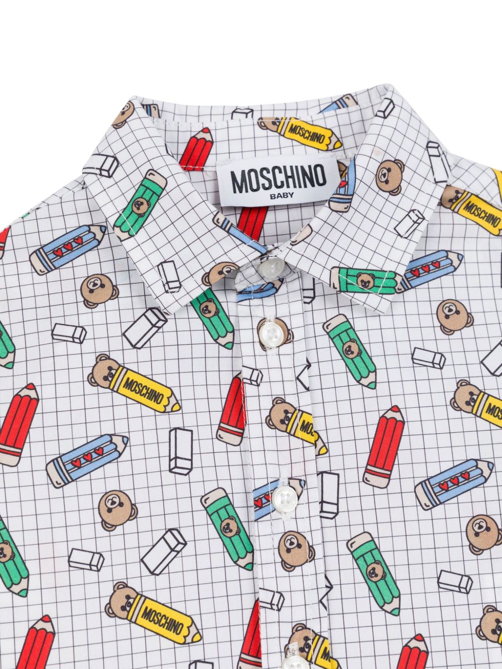 Camicia per neonato Moschino Kids bianco con stampa grafica MUC01HLMB31 84853 MOSCHINO KIDS 