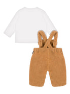 Set salopette e t-shirt per neonato Moschino Kids bianco e marrone con applicazione con orso MUK058LIA00 20351 MOSCHINO KIDS 