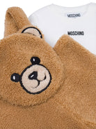 Set salopette e t-shirt per neonato Moschino Kids bianco e marrone con applicazione con orso MUK058LIA00 20351 MOSCHINO KIDS 