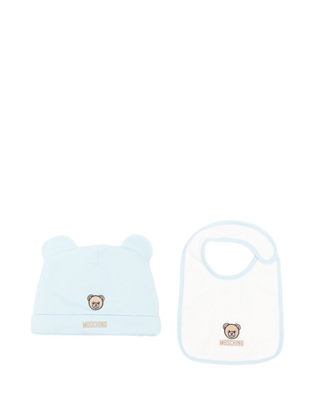 Set berretto e bavaglino per neonato Moschino Kids azzurro con motivo Teddy Bear MUY08OLCA60 40304 MOSCHINO KIDS 