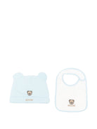 Set berretto e bavaglino per neonato Moschino Kids azzurro con motivo Teddy Bear MUY08OLCA60 40304 MOSCHINO KIDS 