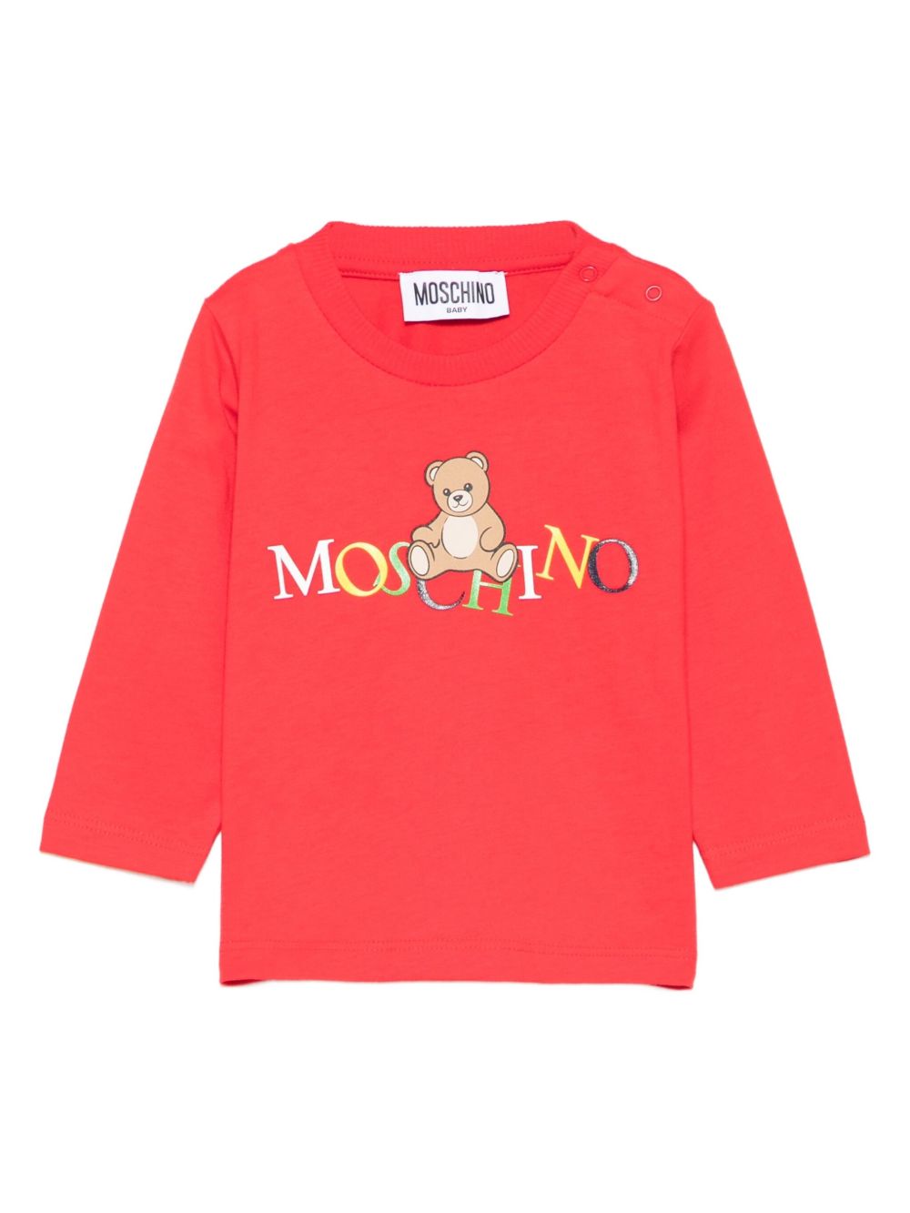 T-shirt per neonati Moschino Kids rosso con stampa logo MWO00RLAA10 50109 MOSCHINO KIDS 