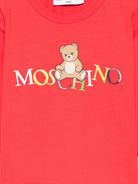 T-shirt per neonati Moschino Kids rosso con stampa logo MWO00RLAA10 50109 MOSCHINO KIDS 