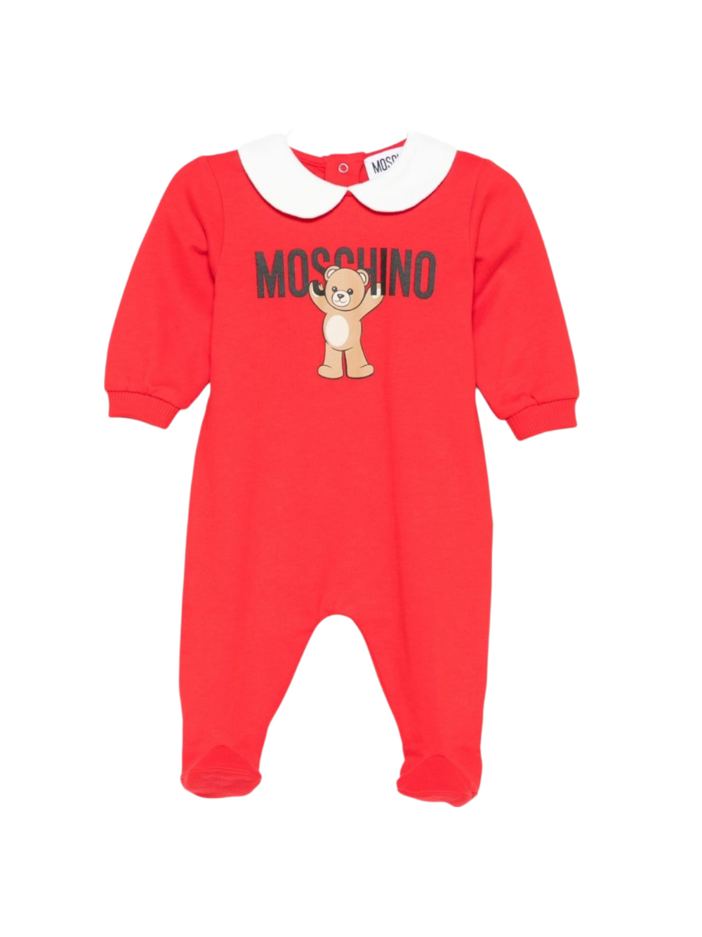 Pigiama per neonati Moschino Kids rosso con stampa Teddy e colletto alla Peter Pan MXY037LCA40 50109 MOSCHINO KIDS 