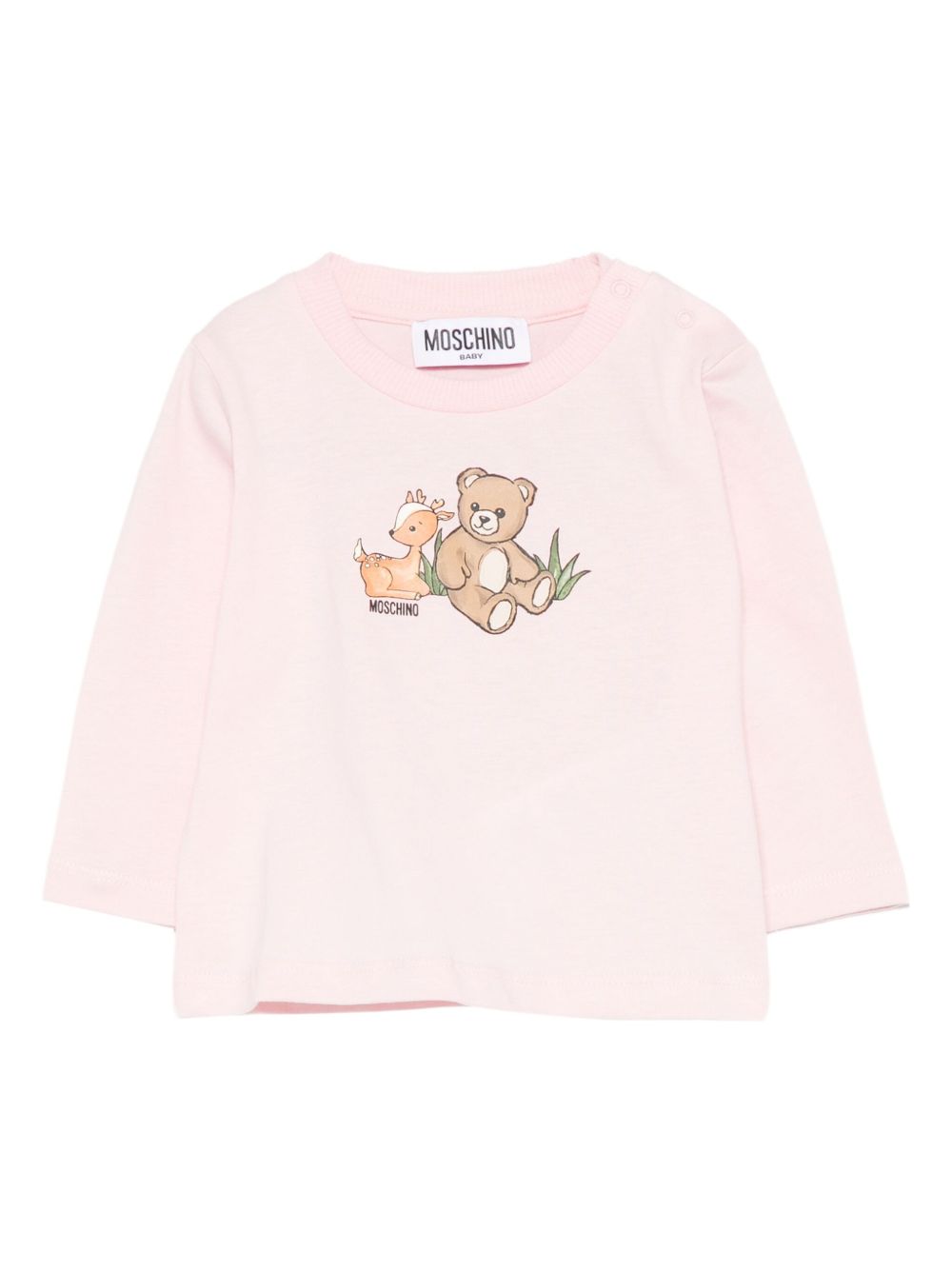 T-shirt per neonata Moschino Kids rosa con stampa grafica MYO00RLAA10 50209 MOSCHINO KIDS 
