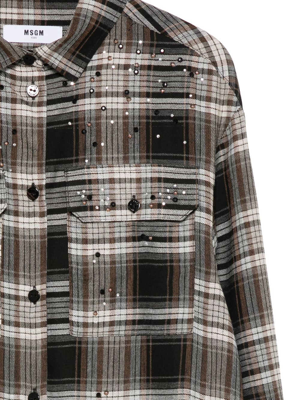 Camicia per bambina MSGM Kids nero con motivo a quadri con decorazione F5MSJGSI133 140 MSGM KIDS 