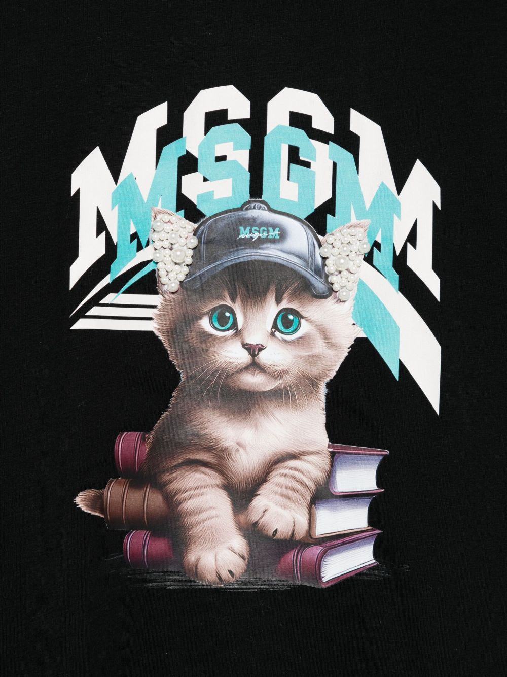 T-shirt per bambino MSGM Kids nera con stampa gatto F5MSJGTH120 110 MSGM KIDS 