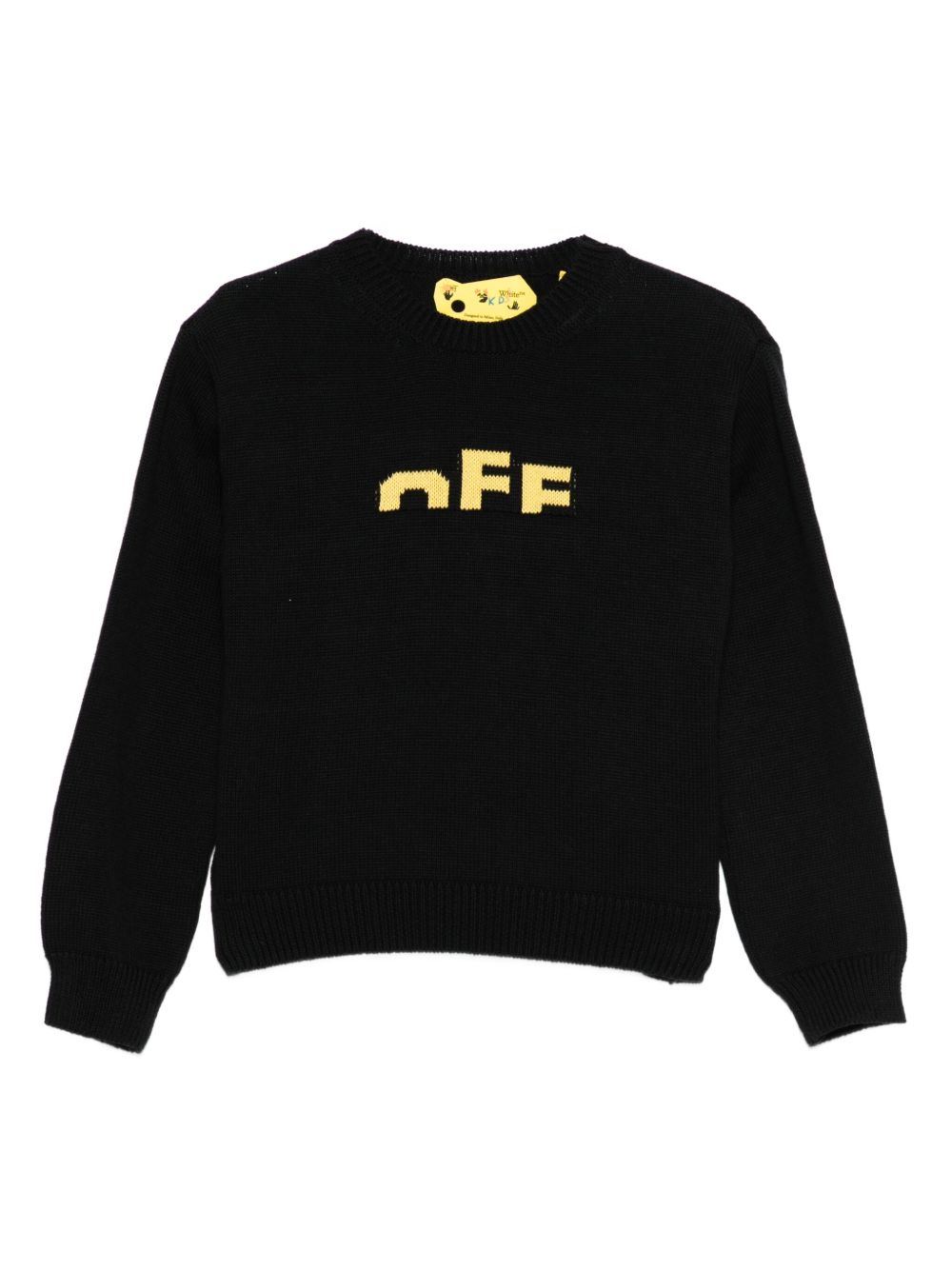 Maglione per bambino Off-White nero con logo ricamato e orlo a coste OBHE001F25KNI003 1018 OFF WHITE KIDS 