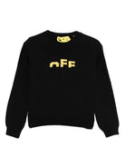 Maglione per bambino Off-White nero con logo ricamato e orlo a coste OBHE001F25KNI003 1018 OFF WHITE KIDS 