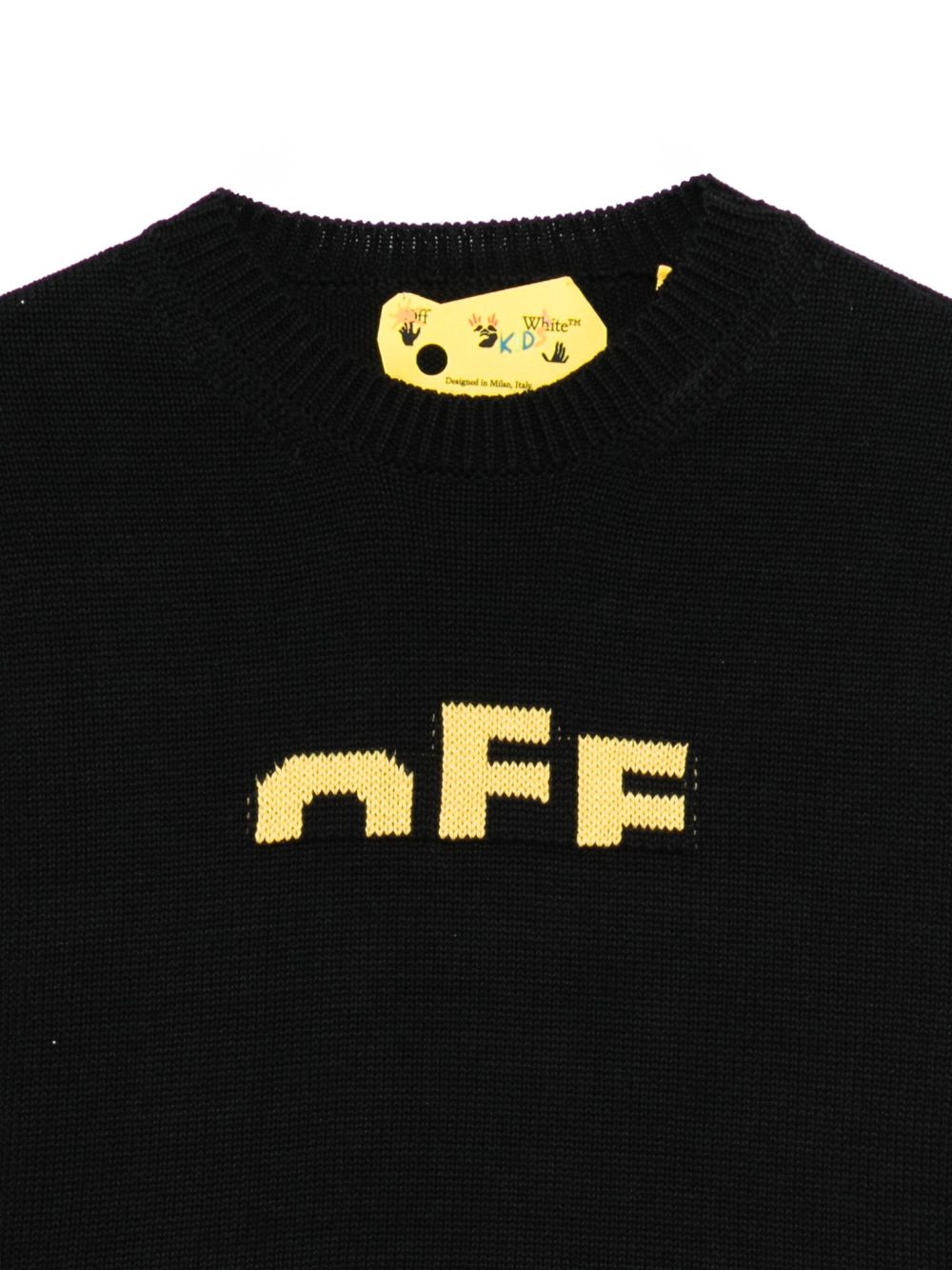 Maglione per bambino Off-White nero con logo ricamato e orlo a coste OBHE001F25KNI003 1018 OFF WHITE KIDS 