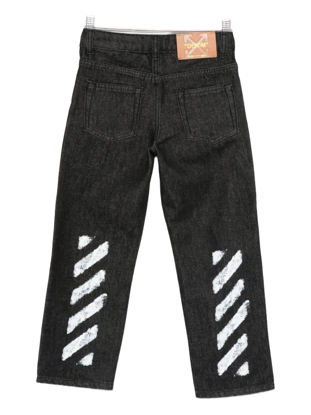 Jeans per bambino Off-White Kids nero in denim con toppa con logo OBYA005F25DEN001 1001 OFF WHITE KIDS 