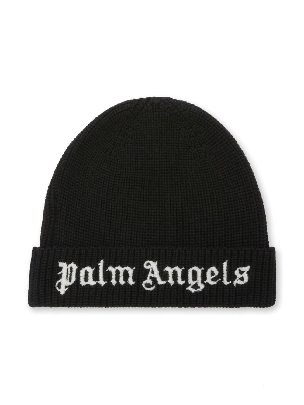 Berretto per bambino Palm Angels Kids nero con ricamo con logo frontale PBLC006C99KNI001 1003 PALM ANGELS KIDS 